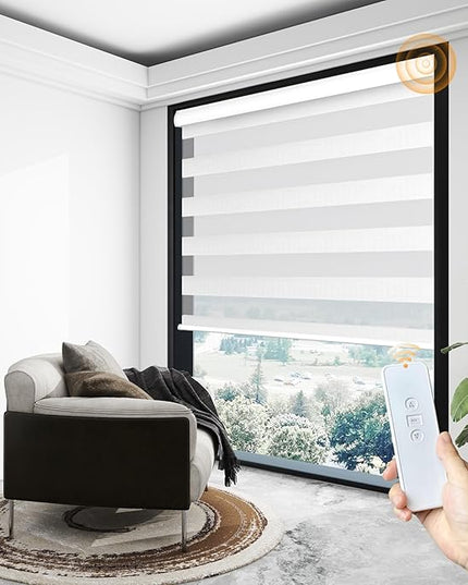 Motorized Zebra Blinds Rechargeable with Remote Blackout Cordless Zebra Shade Smart Electric Curtains for Windows and Privacy Light Filtering Roller Shades, 51" W x 72" H White
