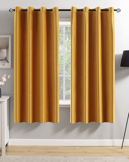 MIULEE 2 Panels Blackout Velvet Curtains Solid Soft Grommet Mustard Yellow Curtains Fall Thermal Insulated Soundproof Room Darkening Curtains/Drapes/Panels for Living Room Bedroom 52 x 63 Inch
