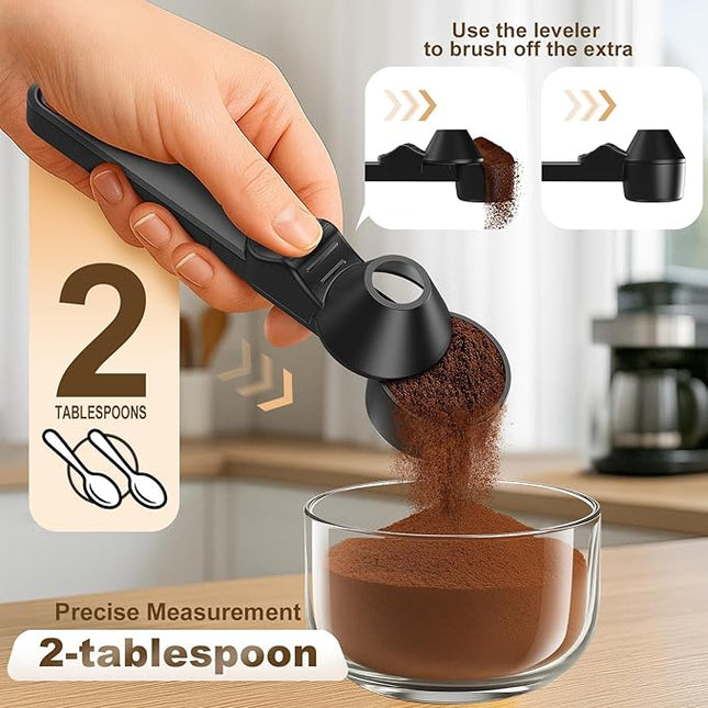 Coffee Scoop & Funnel for Reusable K Cup Refillable Coffee Pods,Mess-Free Measuring Spoon 2 TBSP Capacity for Ground Coffee, Protein Powder & Tea, Funnel Design without Spilling(1, Black)