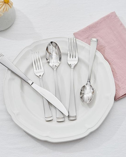 KINGSTONE Silverware Set, 40-Piece Flatware Set for 8, 18/10 Stainless Steel Cutlery Set with Bead Edge, Utensil for Kitchen, Home, Party, Wedding, Mirror Polished, Dishwasher Safe, Featured Gifts