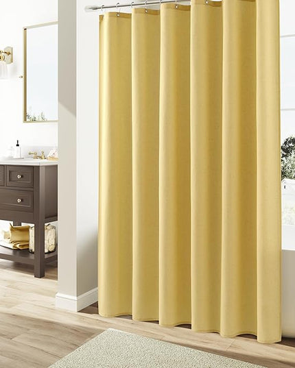 Naturoom Yellow Linen Shower Curtain, Country Boho Farmhouse Bath Decor Shower Curtains Neutral Cloth Weighted Textured Fabric Bath Curtain Liner with Hooks, 72x96