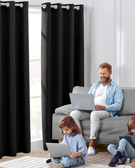 HOMEIDEAS Blackout Curtains for Bedroom 52 X 84 Inch Long 2 Panels Set Black Room Darkening Curtains/Drapes, Soundproof Thermal Grommet Window Curtains for Living Room