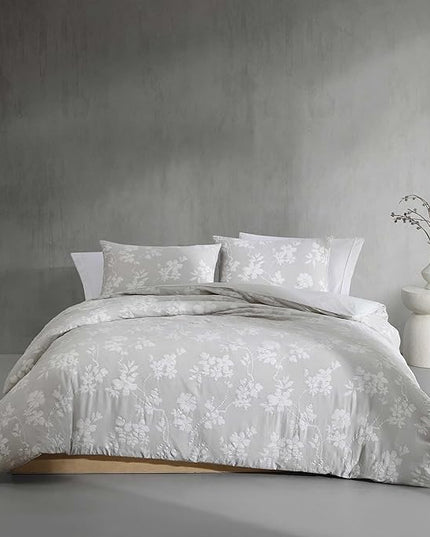 Calvin Klein - Duvet Cover Set, Soft & Breathable Bedding with Matching Shams, Abstract Stitching Pattern, Cozy Home Essentials (Spring Branches Grey, King)
