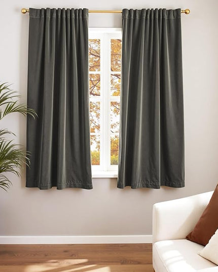 Lazzzy Velvet Blackout Curtains Thermal Insulated Room Window Drapes Super Soft Luxury Curtains for Living Room Bedroom Rod Pocket 2 Panels, Grey, 52" W x 63" L