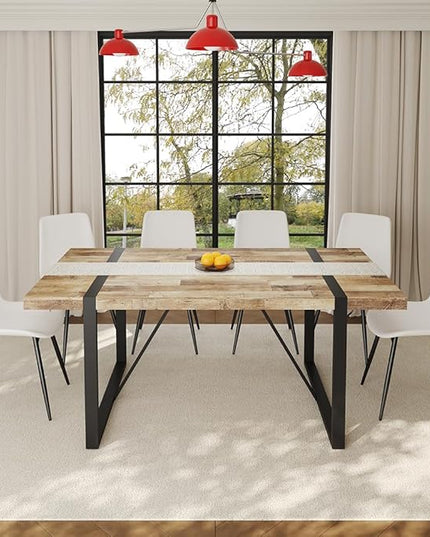 7 Piece Dining Table Set for 6, 71" Wood Kitchen Table Set with 6 PU Leather Chairs, Modern Rectangular Dining Room Table and Chairs Set for Home, Kitchen, or Living Room