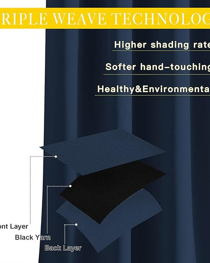 NICETOWN Blackout Navy Blue Curtain 102 inches Long, Grommet Thermal Insulated Room Divider Drape Extra Wide Window Treatment for Sliding Glass Door/Living Room, W80 x L102, 1 Panel