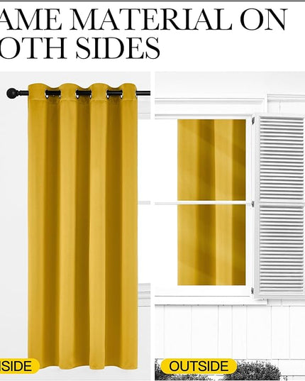NICETOWN Room Darkening Gold Curtains 63 inch Length 2 Panels - Grommet Top Sound Reduction Privacy Faux Silk Satin Thermal Drapes for Bedroom/Living Room, W52 x L63