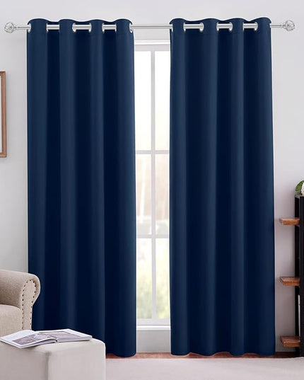 HOMEIDEAS Dark Navy Blackout Curtains for Bedroom 52 X 96 Inch Length 2 Panels Set Room Darkening Bedroom Curtains, Soundproof Thermal Grommet Window Curtains for Living Room for Christmas