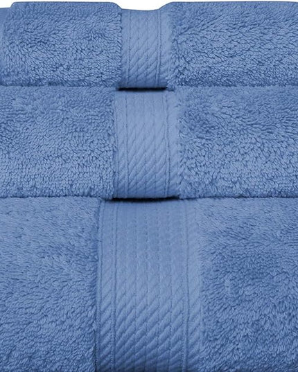 Superior Egyptian Cotton Pile 3 Piece Towel Set, Includes 1 Bath, 1 Hand, 1 Face Towel/Washcloth, Ultra Soft Luxury Towels, Thick Plush Essentials, Guest Bath, Spa, Hotel Bathroom, Denim Blue
