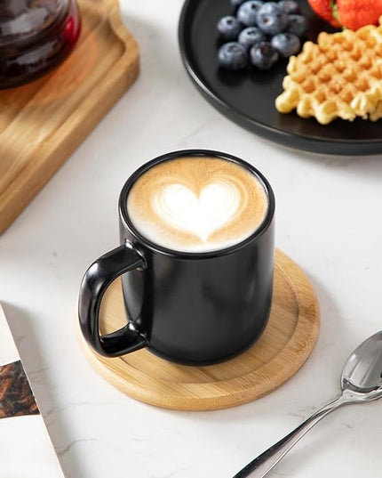 vancasso Stoneware Coffee Mugs Set, 12 oz Ceramic Coffee Cups for Latte Hot Tea Cappuccino Cocoa Milk Cups Set of 6, Dishwasher & Microwave Safe, Matte Black