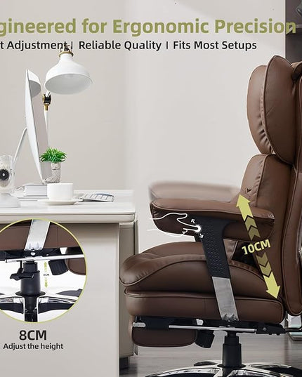 Efomao Big and Tall Office Chair with Footrest – High Back Computer Chair with Adjustable Armrests，Executive Office Chair with Wide Seat, Modern Desk Chair for Home Office, Gaming, or Study, Brown