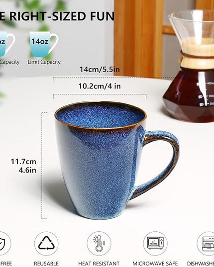 MONITO 17 OZ Coffee Mugs Set of 6, Large Ceramic Blue Coffee Mugs Set with handle for Tea/Latte/Milk/Cocoa, Funny Tea Cups for Office and Home, Engagement Gifts. (Starry Blue)