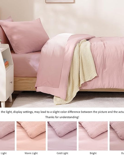 WRENSONGE Twin Comforter Set- 5 Pieces Soft Pink Twin Bed in a Bag, All Season Twin XL Bedding Sets with 1 Fitted Sheet, 1 Flat Sheet, 1 Pillow Sham and 1 Pillowcase