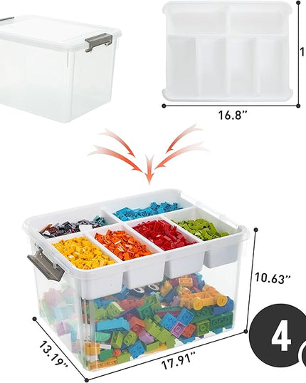 Citylife 32 QT Plastic Storage Bins with Removable Tray Large Stackable Storage Containers for Organizing Craft Storage and Storage Craft, Clothes, Files, Office Supplies, 4 Packs