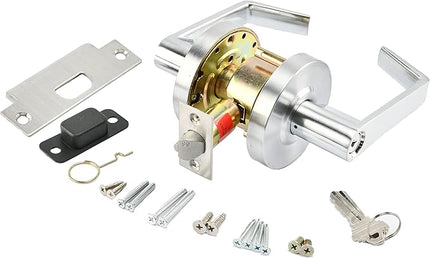 CLG HARDWARE Commercial Lever Door Lock - Heavy-Duty Locking Door Handle, Designer Door Handles, Cylindrical Lever Lock, Non-Handed Grade 2 Industrial Door Handle, 26D Satin Chrome, Entrance w/Clutch