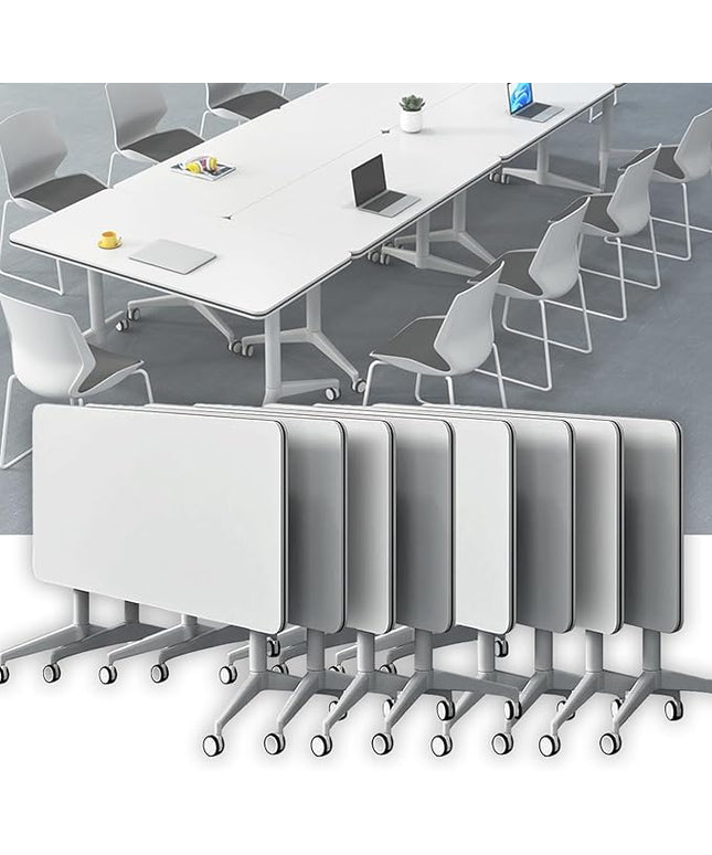 Conference Table, Folding Conference Room Tables on Wheels, Modern Meeting Seminar Table Computer Desk, Boardroom Desk for Office Meeting Conference Room,White,8 Pack 70.8inch