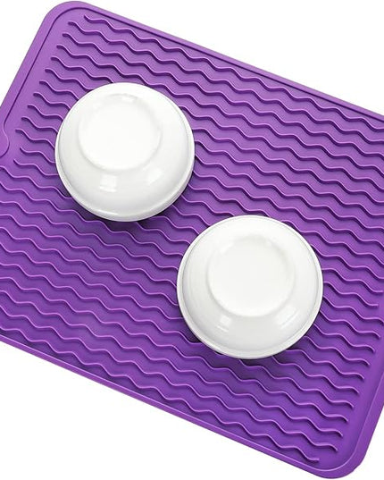 Silicone Dish Drying Mat for Multiple Usage,Easy clean,Eco-friendly,Heat-resistant Silicone Mat for Kitchen Counter or Sink,Refrigerator or drawer liner Purple L 16 inches x 12 inches
