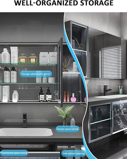 44IN Bathroom Vanity - Bathroom Vanity with Sink Combo, Motion Sensor Light Indoor & Transparent Glass Cabinet Doors | Floating Vanity with Grey Storage Cabinet