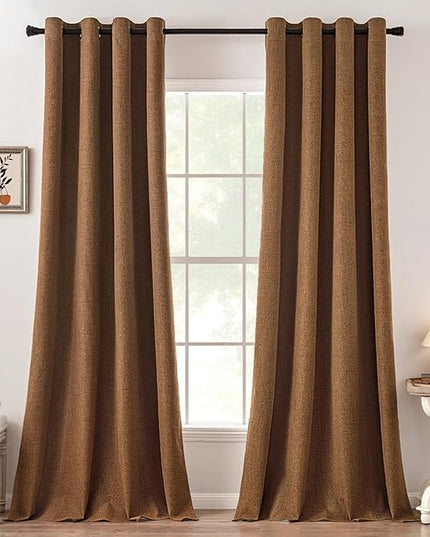 MIULEE 100% Blackout Linen Curtains for Bedroom Thermal Insulated Brown Grommet Room Darkening Curtains & Drapes Fall Decor for Living Room Nursery 52 x 108 Inch (2 Panels)