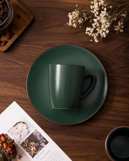 famiware Venus Coffee Mugs for 4, 12 oz Mug Set, Dringking Cup with Handle for Coffee, Tea, Cocoa, Milk, Dark Green