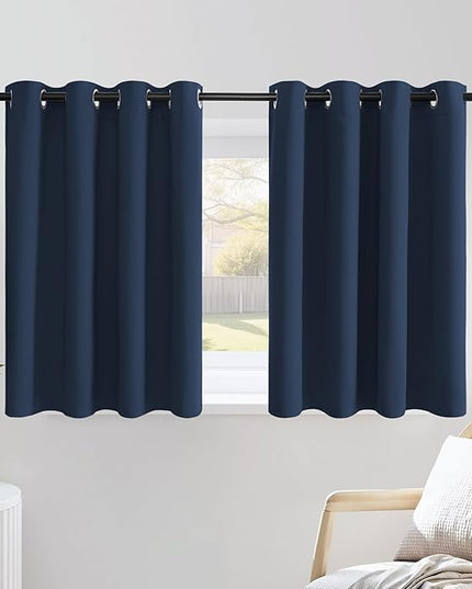 NICETOWN Navy Blue Kitchen Window Curtains 36 inches Long, Grommet Blackout Short Window Treatments Thermal Drapes for Bedroom, 2 Panels, W52 x L36