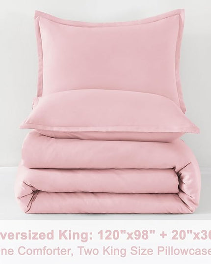 Litanika Comforters Pink Oversized King Size, 3 Pieces Lightweight Solid Bedding Set & Collections, All Season Fluffy Bed Set (120x98In Comforter & 2 Pillowcases)