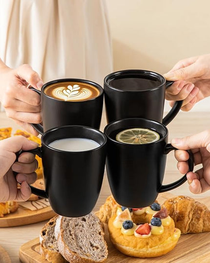 vancasso PLAYA Ceramic Coffee Mug Set of 6, 12 Oz Tea Cups with Handle for Latte, Tea, Cappuccino, Milk, Cocoa, Microwave&Dishwasher Safe, Black