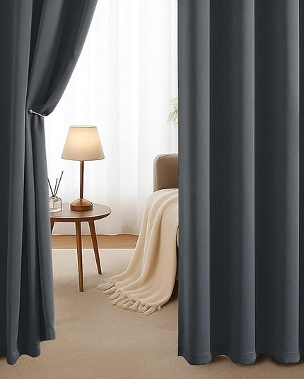 Simplebrand Grey Room Darkening Curtains for Bedroom Living Room 108 Inches Long 2 Panels Set, Thermal Insulated Curtains & Drapes, Solid Grommet Noise Reducing Window Treatment, W50 x L108 Inch