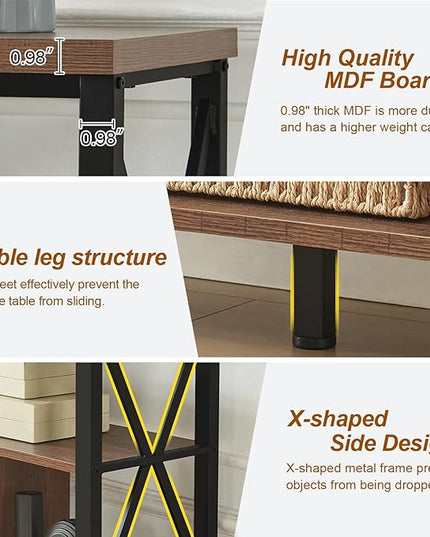 HOMBAZAAR Console Table,Industrial Sofa Table with 3 Cubes,Entryway Table with Engineered Wood and Metal, Rustic 3 Tier Shelf for Hallway,Living Room,Brown,47 Inch