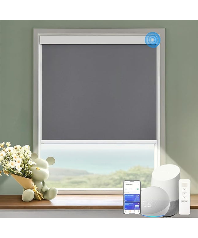 Motorized Blinds with Remote Cordless Automatic Motorized Shades Custom Blinds for Windows Smart Curtains Compatible with Alexa Google Home(Blackout Thunder Grey,W41 x H72in)
