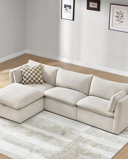 CHITA Luxury Oversized 114" L-Shaped Sectional Sofa Couch, Premium Down Filled Cloud Modular Sectional with Storage Ottoman, FSC Certified, Snow