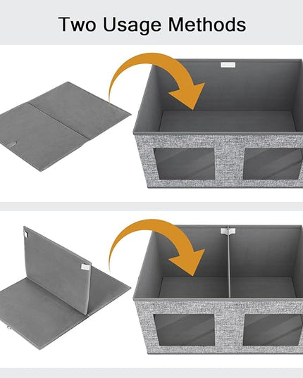 Univivi Large Foldable Fabric Storage Bins with lids [2-Pack] Collapsible Closet Storage Box for Clothes, Closet Organizer with Handles, Storage Cube Basket for Home, Bedroom (Grey, 24" x17" x 12")