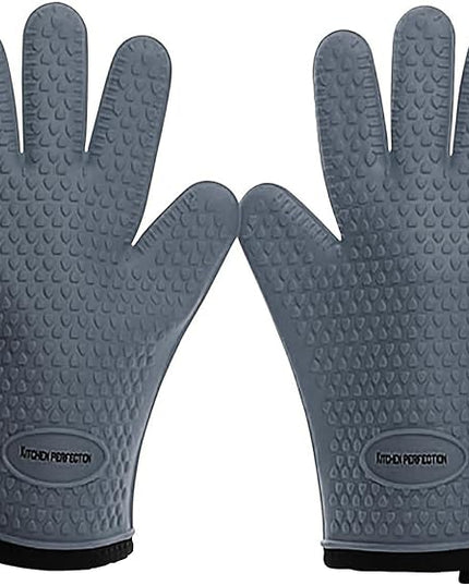 KITCHEN PERFECTION XL Silicone Smoker Oven Gloves for Women -Extreme Heat Resistant BBQ Gloves -Handle Hot Food Right on Your Grill Fryer&Pit|Waterproof Grilling Cooking Mitts|Superior Set+3 Bonuses