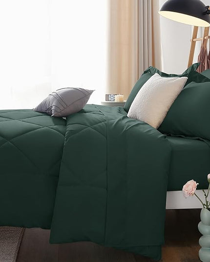 CozyLux Full Size Comforter Sets Forest Green - 7 Pieces Bed in a Bag Full, Luxury Soft Bed Set for All Seasons, Bedding Set with Down Alternative Comforter, Sheets, Pillowcases & Shams