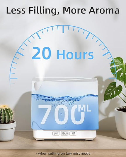 ASAKUKI Essential Oil Diffuser, Multifunctional Ultrasonic Aromatherapy Fragrant Oil Vaporizer Humidifier with Timer, Auto-Off Safety Switch, and 7 LED Light Colors, 700 ml (White)