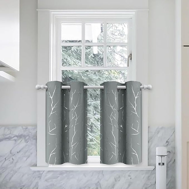 BUHUA Short Curtains 36 inches Long, Black Out RV Bunk Panels, Kitchen Window Curtains Over Sink, Thermal Insulating Blackout Drapes for Small Window (2 Panels, Light Grey, 26 inches Wide)