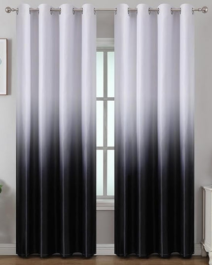 Estelar Textiler Black and Greyish White Blackout Curtains for Bedroom, Ombre Black out Curtains 84 Inch long for Living Room,Room Darkening Thermal Insulated Grommet Window Drapes,52x84 Inch,2 Panels