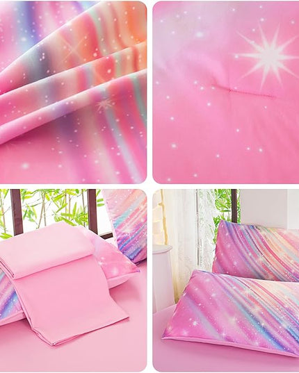 Twin Comforter Set for Girls Galaxy Bedding 7pieces, Ombre Bedding Comforter Sets Rainbow Comforter, Twill Pink