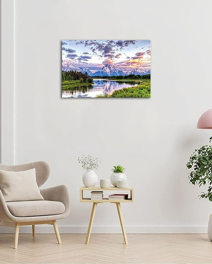 SKASNFAI Grand Teton Wall Art Decor National Park Poster Landscape Canvas Painting Artwork Framed Home Decor for Bedroom Kitchen Living Room (28x44 inch)