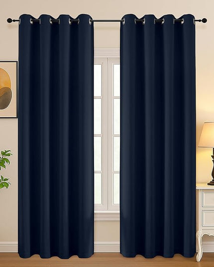 Simplebrand Navy Blue Curtains for Bedroom Living Room 90 Inches Long 2 Panels Set, Room Darkening Thermal Insulated Curtains & Drapes, Solid Grommet Noise Reducing Window Treatment, W50 x L90 Inch