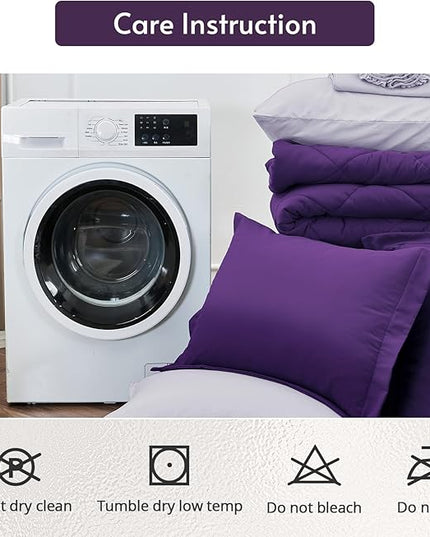 MUXHOMO 7 Pieces Queen Comforter Set, Reversible Bed in a Bag Queen Size, All Season Bedding Set with Comforter, Flat Sheet, Fitted Sheet, Pillowcases & Shams, Purple & Lavender