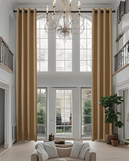 Extra Long Linen Curtains 144 inch Length 2 Panels Thick Faux Linen Blended Window Drapes Burlap Textured Curtains with Grommet for Living Room Farmhouse 12ft (52x144 Light Coffee) Natural