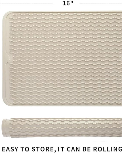 Silicone Dish Drying Mat for Multiple Usage,Easy clean,Eco-friendly,Heat-resistant Silicone Mat for Kitchen Counter or Sink,Refrigerator or drawer liner Tapioca L 16 inches x 12 inches