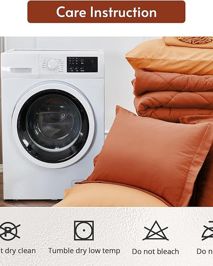 MUXHOMO 5 Pieces Twin Comforter Set, Reversible Bed in a Bag Twin Size, All Season Bedding Set with Comforter, Flat Sheet, Fitted Sheet, Pillowcases & Shams, Burnt Orange & Camel
