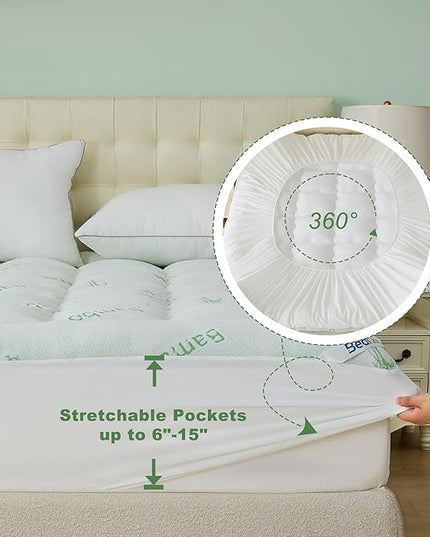 BEDLORE Twin Mattress Topper Viscose Derived from Bamboo, Thick Pillow Top Mattress Pad with Stretchable Pockets for 6"-15" Mattress, Soft Breathable Mattress Topper for Back Pain Relief
