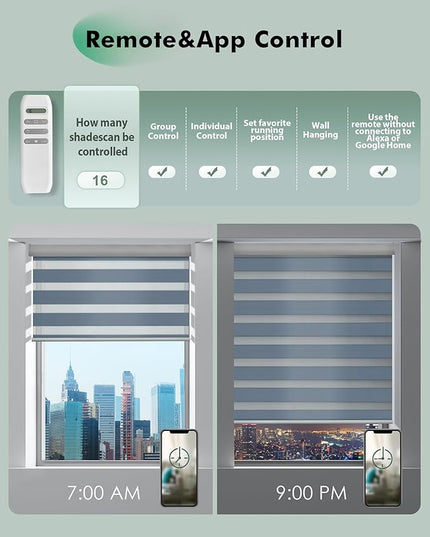Yoolax Motorized Zebra Blinds, Remote Zebra Shades for Indoor Windows, Motorized Shades with Remote Light Control Horizontal Window Blinds Custom Size(95% Shading Grey)