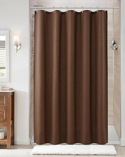Naturoom Caramel Brown 54 Inch Shower Curtain - Stall Narrow Half Linen Ultra Thick Fabric Shower Curtain Set with Hooks, Boho Farmhouse Rustic RV Camper Bath Curtains for Bathroom, 54x78