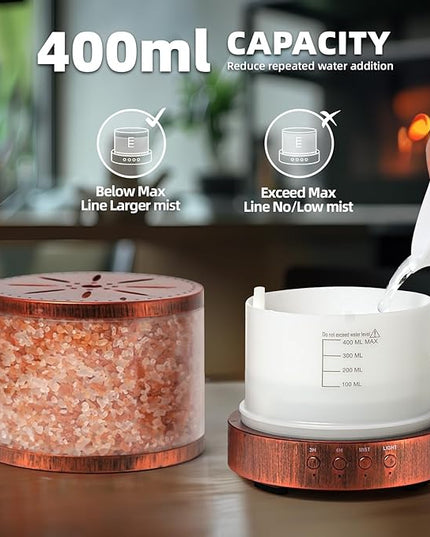 Essential Oil Diffuser Aromatherapy Diffusers for Essential Oils Large Room, Himalayan Salt Lamp Ultrasonic Aroma Diffusers for Home, 400ML