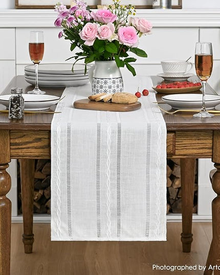 Artoid Mode Rustic Cotton Linen Table Runner, Seasonal Embroidered Hollow Kitchen Dining Table Decoration for Home Party Decor 13x36 Inch