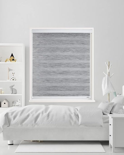 Shadesu Custom Cut Size Cordless Zebra Blinds for Windows (Grey Color) (Maximum Height 72") (Width 79")